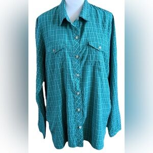 EDDIE BAUER Travex Trekking & Travel Green Plaid Long Sleeve Shirt Women Large